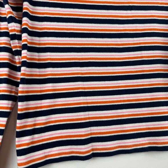 LOFT Women's Crew Neck Striped Long Sleeve Top - Navy, Orange, White - Picture 4 of 12